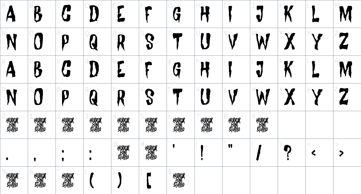 Mystique Darkness font Character Map