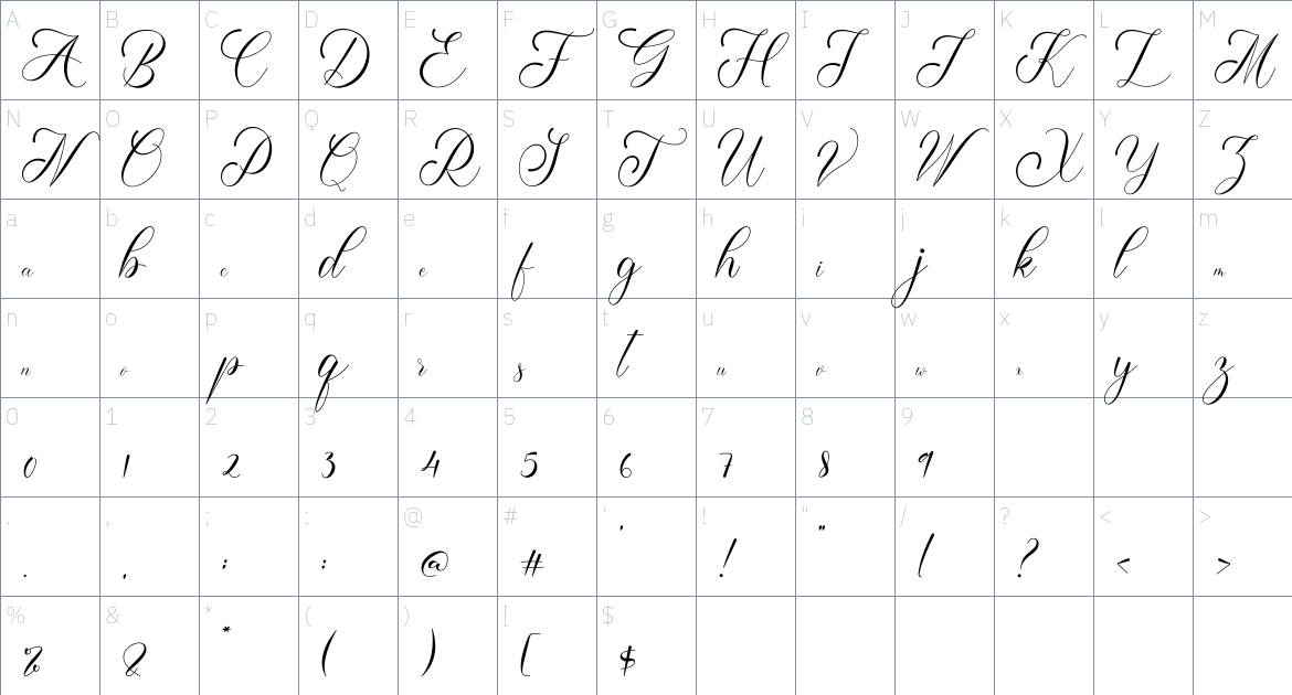 Cerlyneeta Font font Character Map