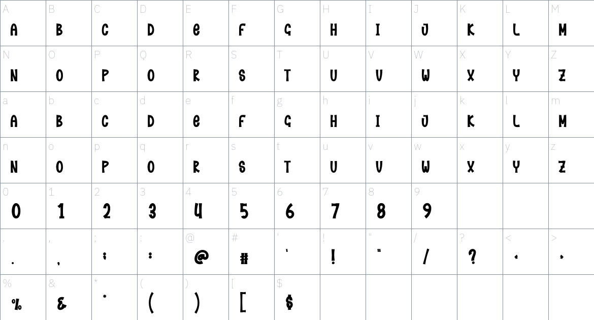 Chubby Saturday font Character Map