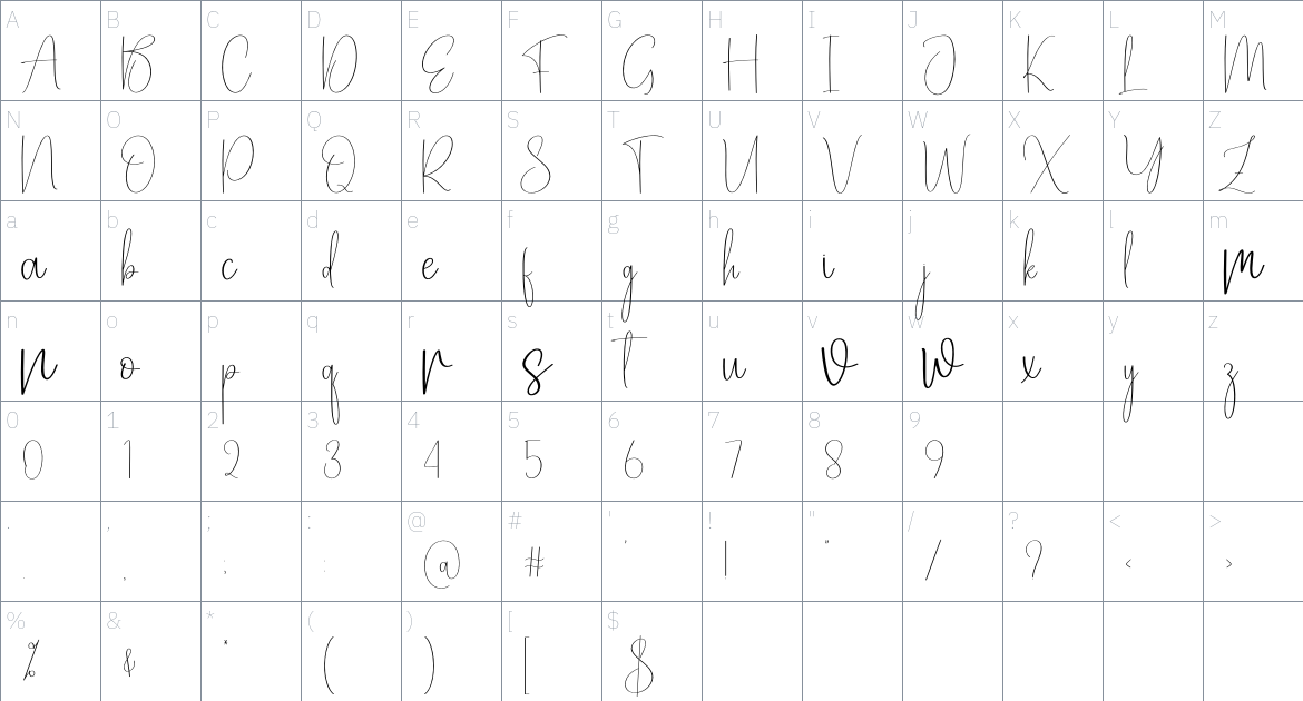 Snowing font Character Map