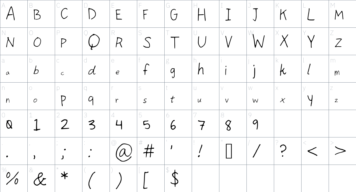 comingkiddo font Character Map