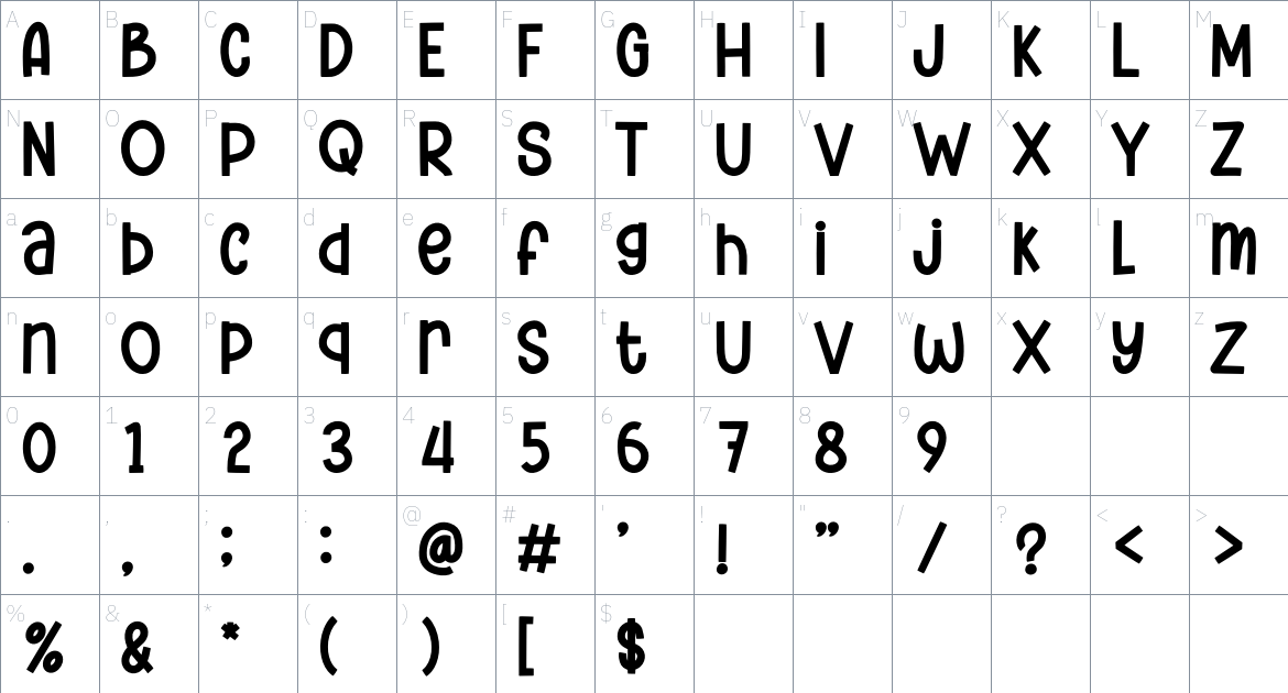 New Smile font Character Map