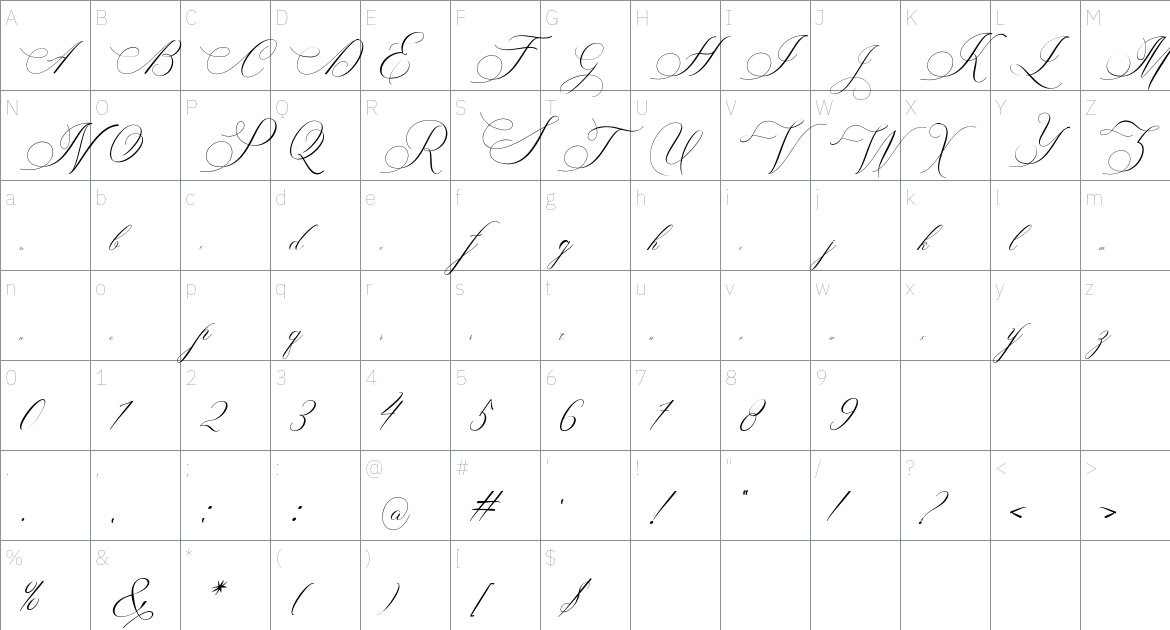 Aureligena Script font Character Map