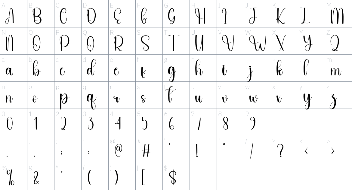 Partner font Character Map