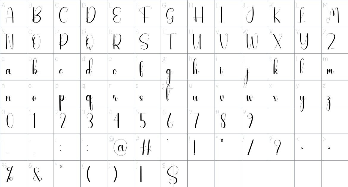 Mountainous font Character Map