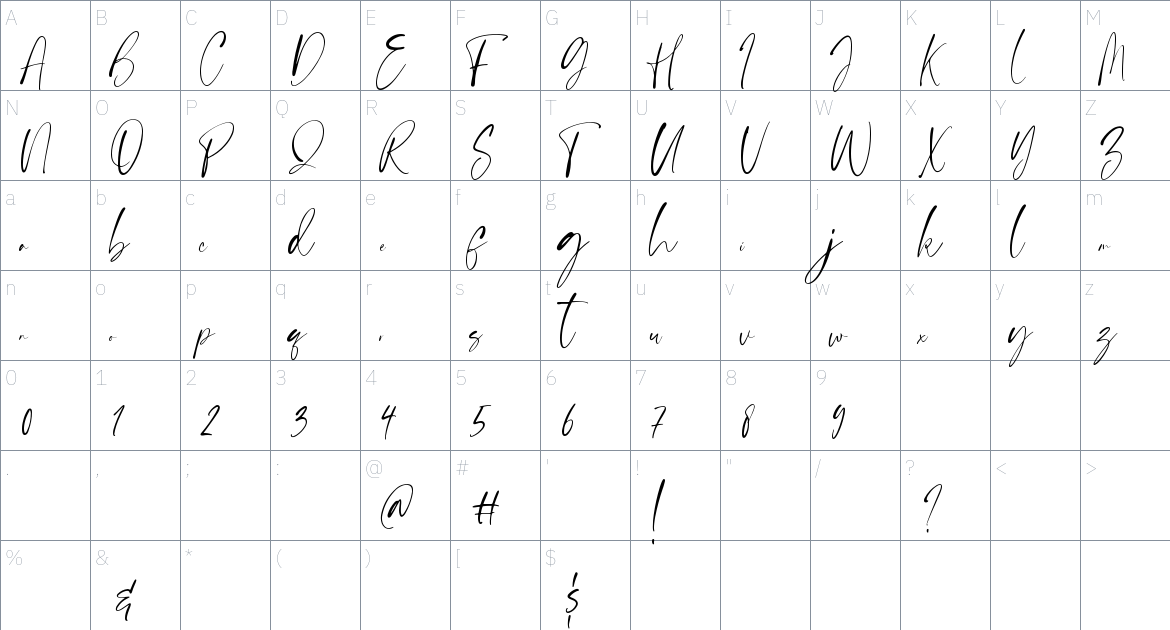 Handsnow Font font Character Map