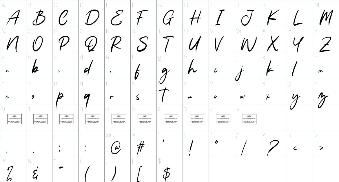 Bethalora font Character Map