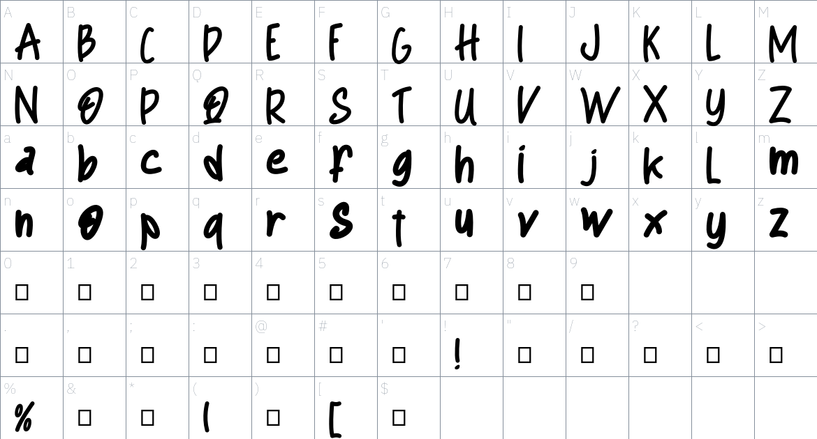 Quine Coco Personal Use Only font Character Map