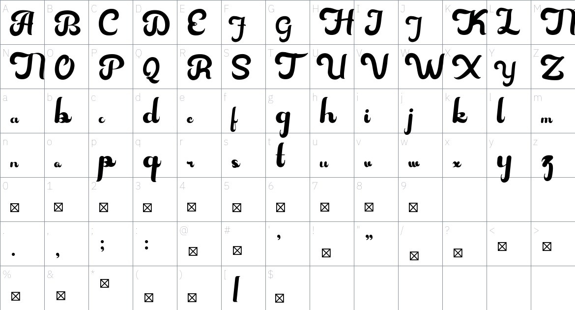 Hovalik Font font Character Map