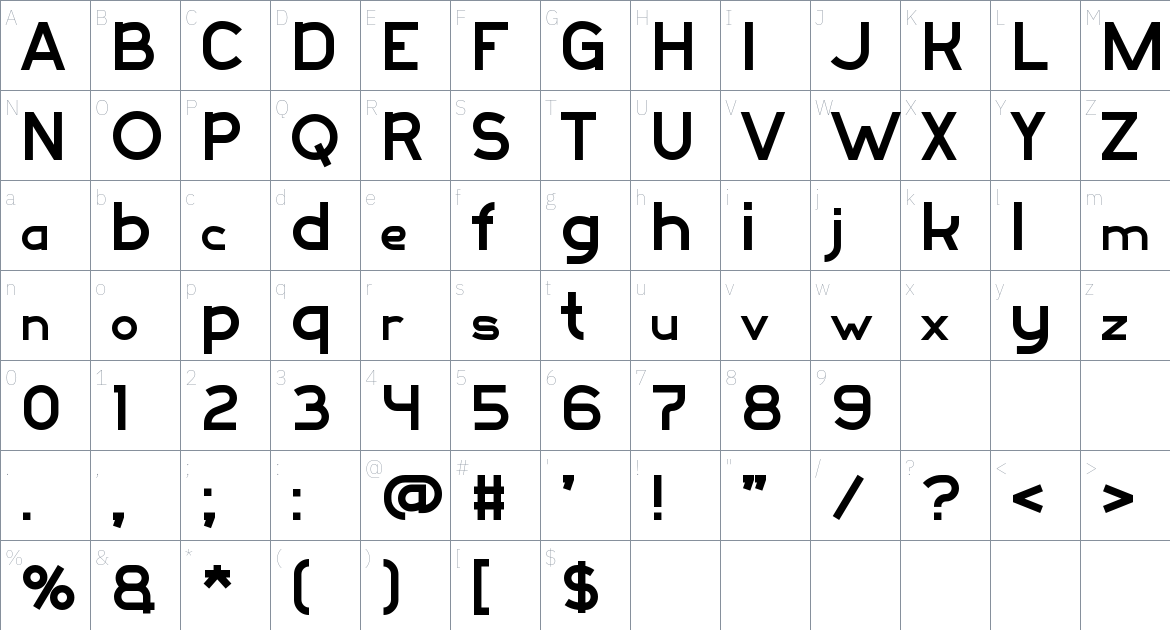 Quickzip font Character Map