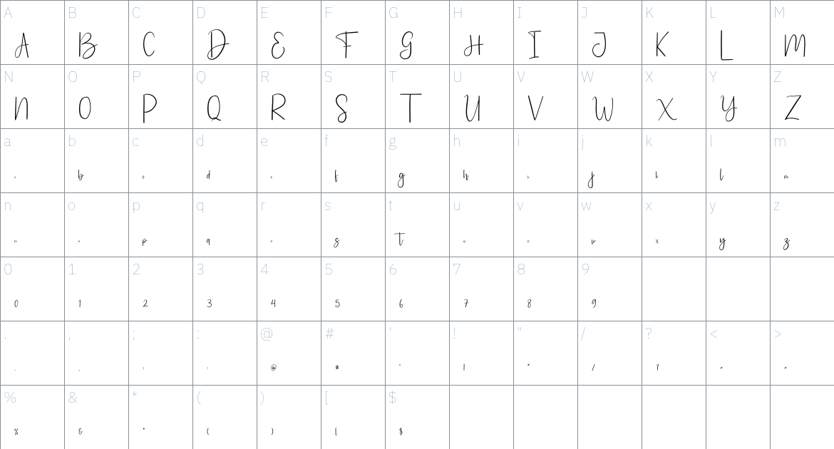 Februari font Character Map