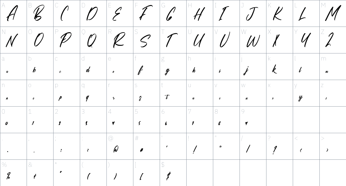 Searchlight font Character Map