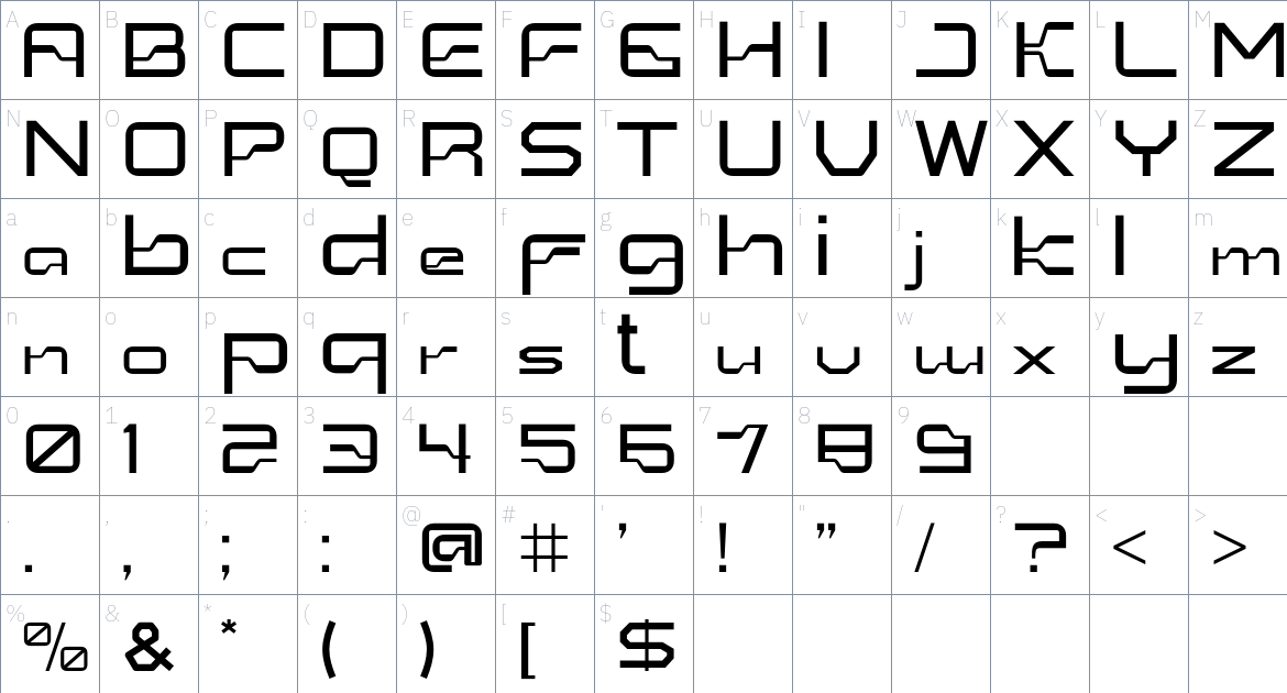 Digibra font Character Map