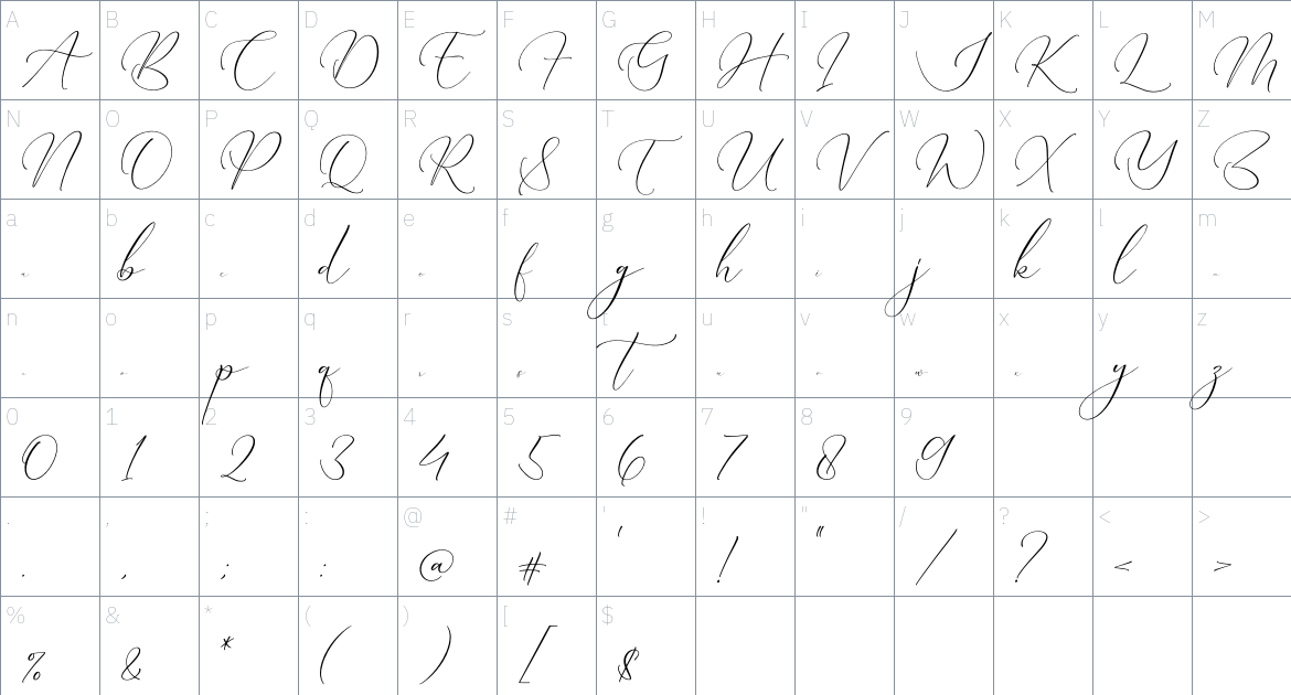 Qinarsi font Character Map