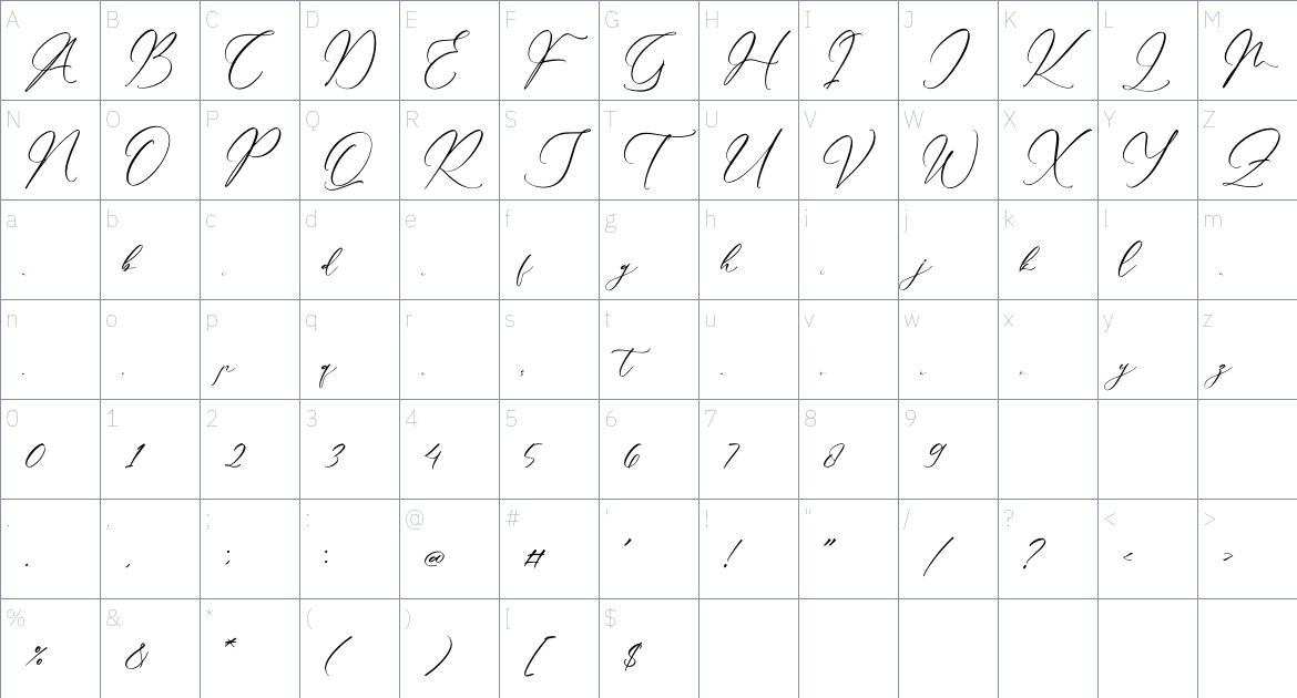 Qlouchester Westfild font Character Map