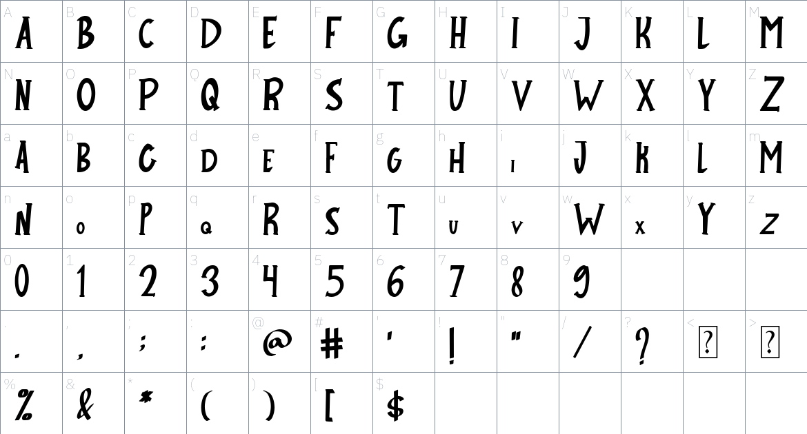 Siginjai Mountain font Character Map