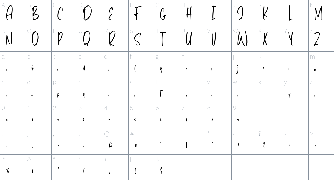 Outhouse font Character Map