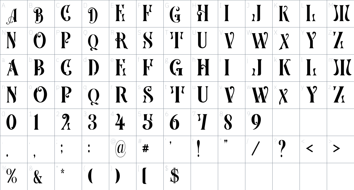 Albrega Changes font Character Map