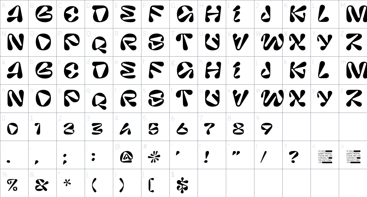 Pilowlava font Character Map