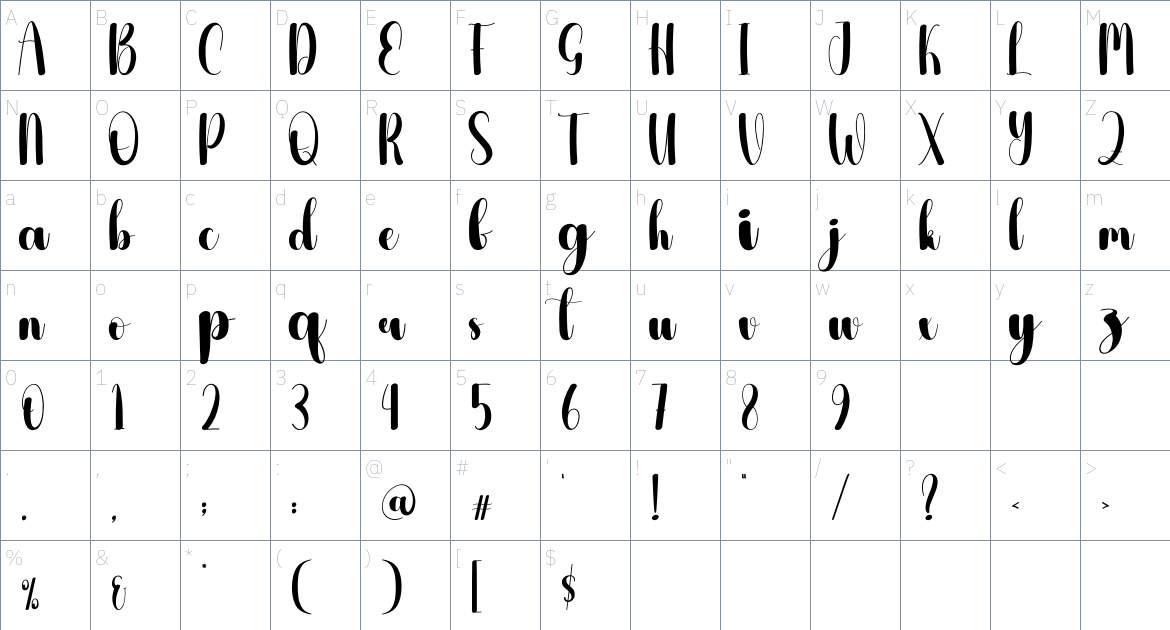 Softball font Character Map