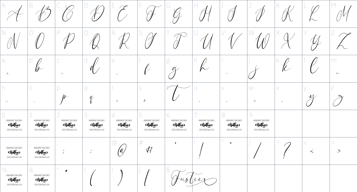 Fustier font Character Map