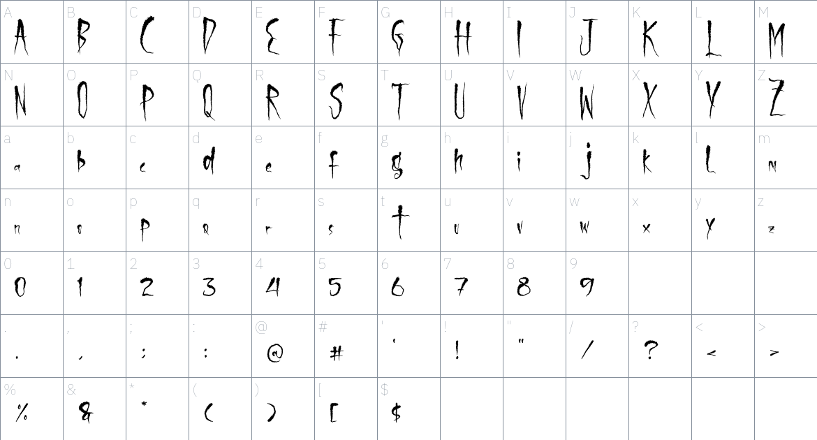 Serigala Timur font Character Map