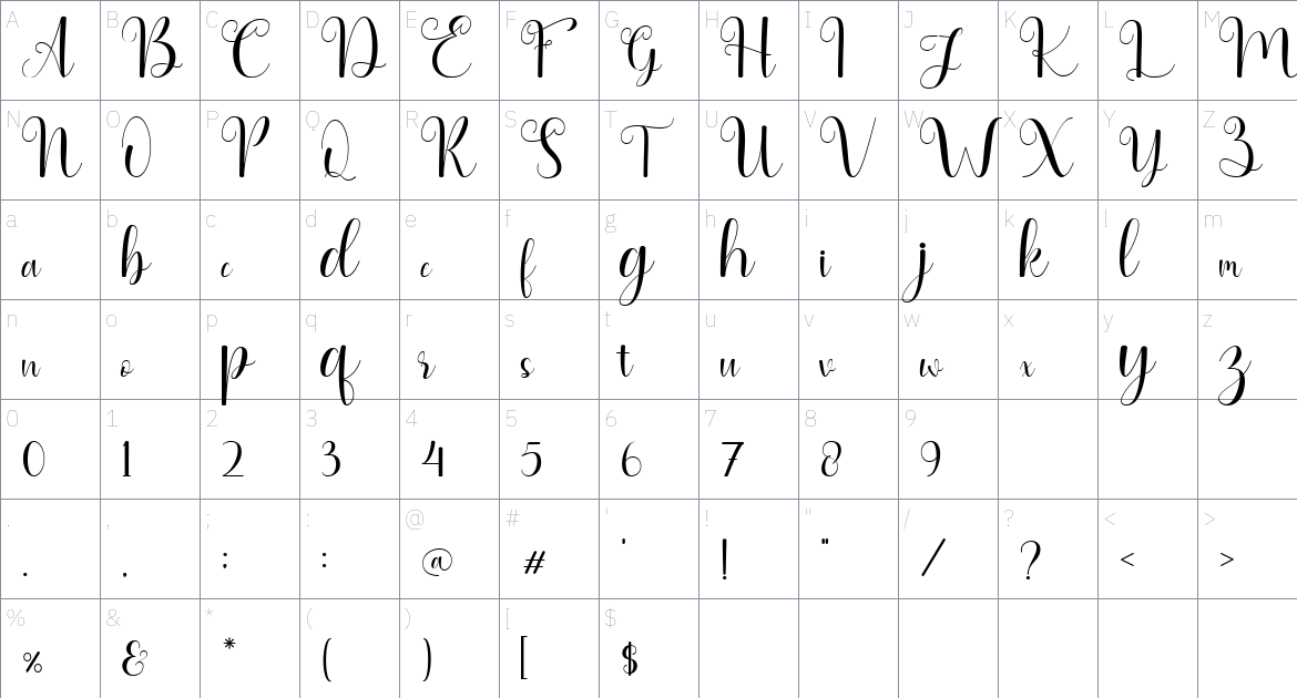 My Lovely Heart font Character Map