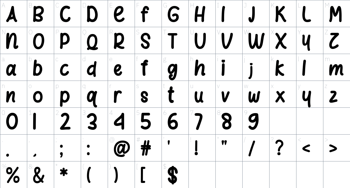 Lusiana font Character Map