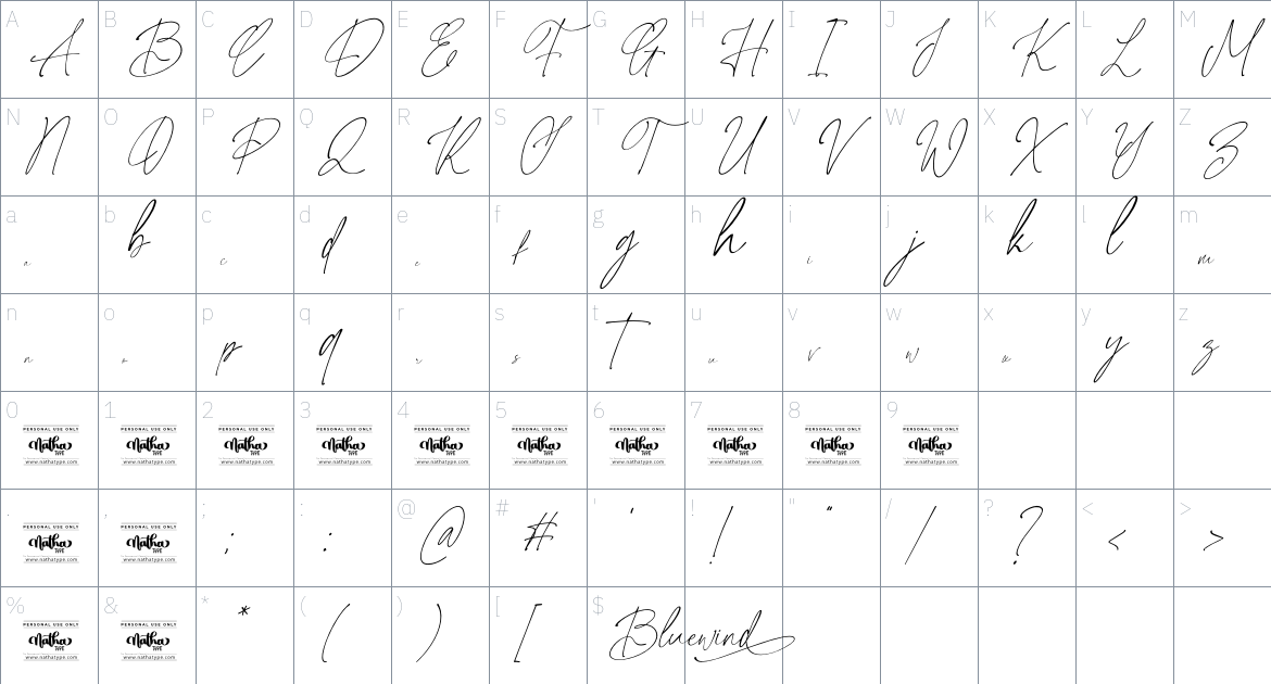 Bluewind font Character Map