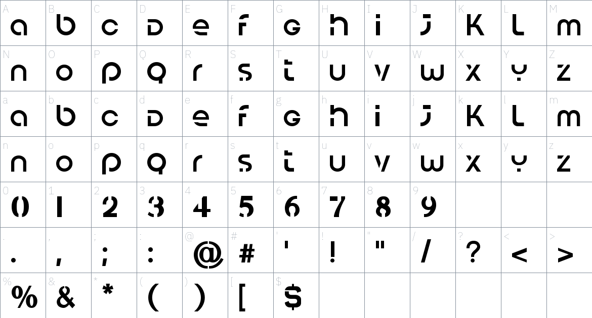 Pure Mechanic font Character Map