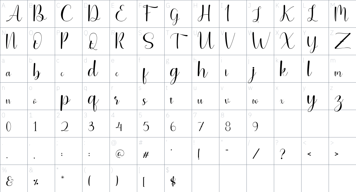 Cabilla font Character Map