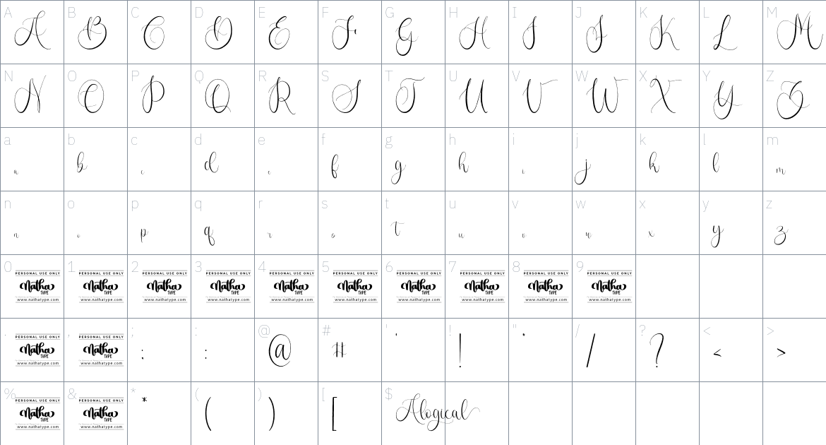 Alogical font Character Map