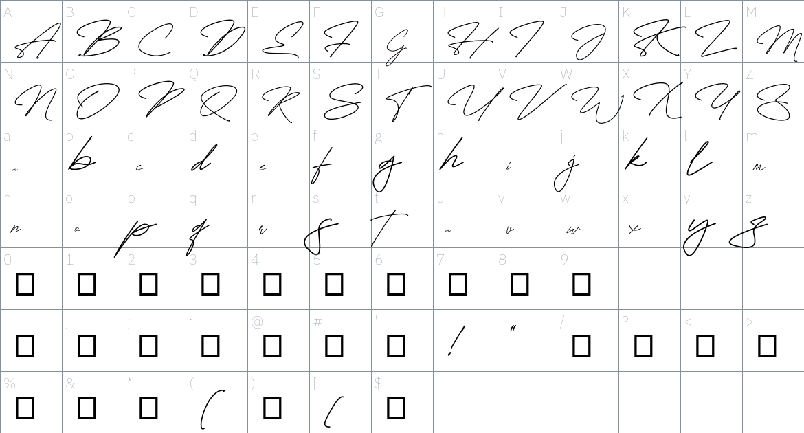 Fayetteville Signature Personal Use Only font Character Map