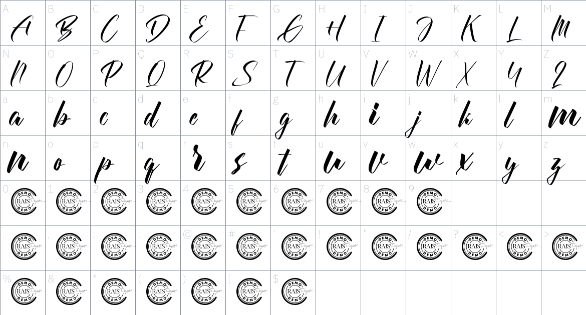 Brotheration font Character Map