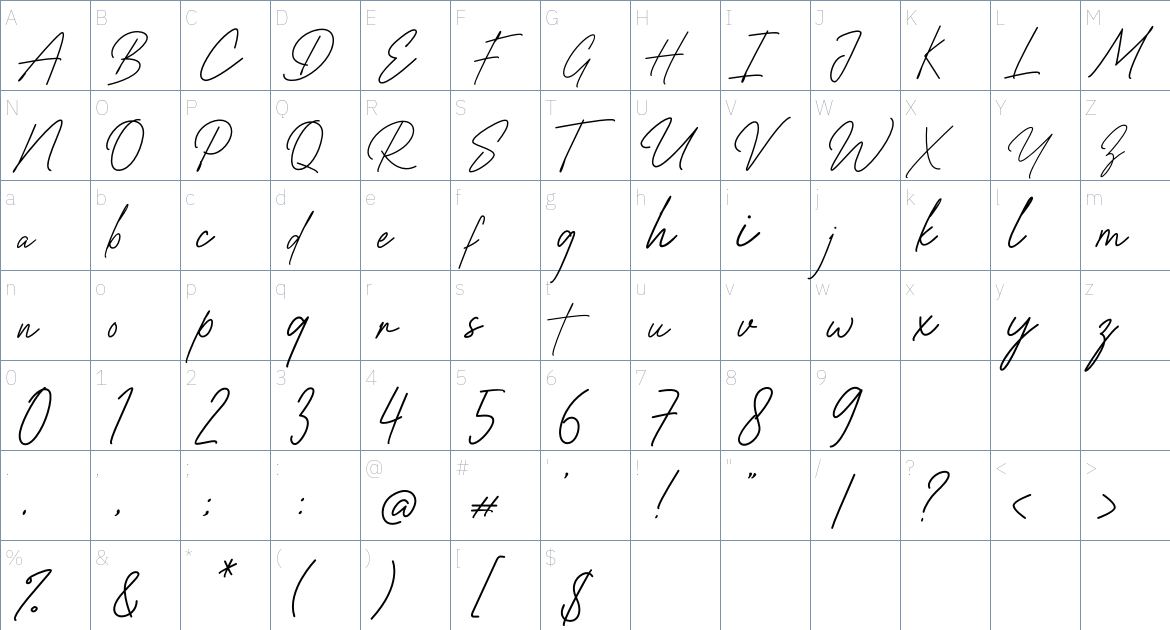 Brigitha font Character Map