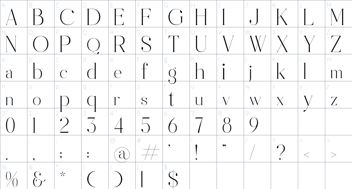 Bastiken font Character Map