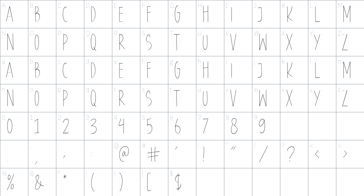 Lonsome Town font Character Map