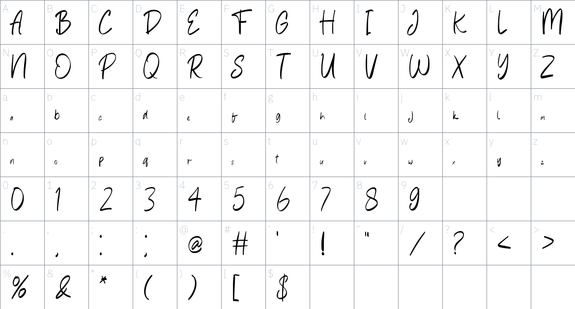 February Notes font Character Map