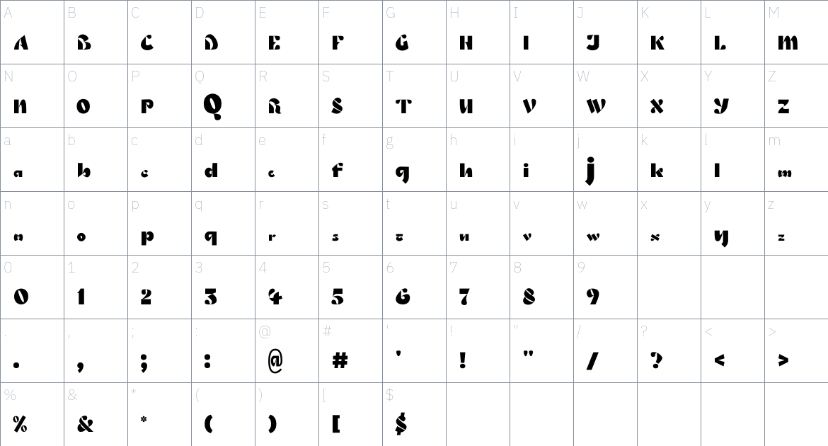 Caivun Font font Character Map