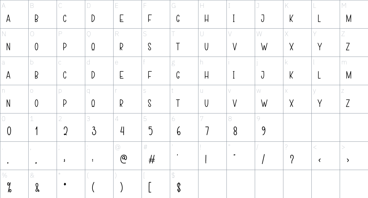 Stick Market font Character Map