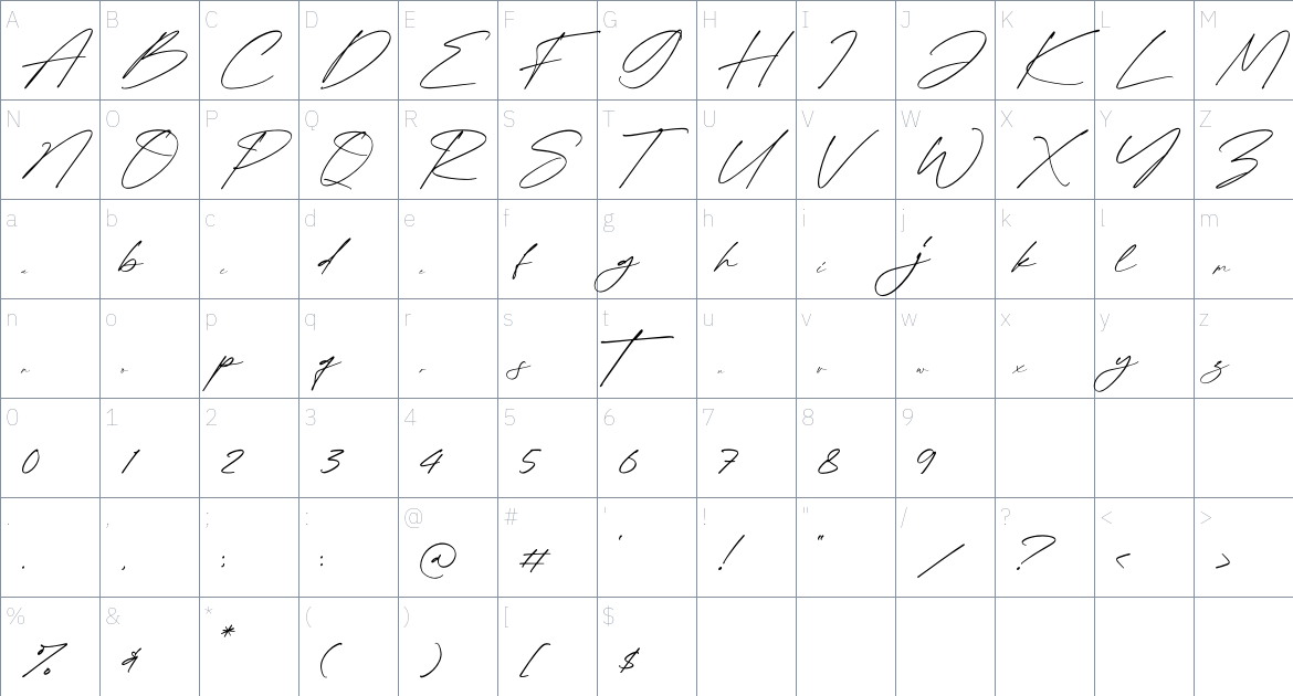 Bellamy Stevenson font Character Map