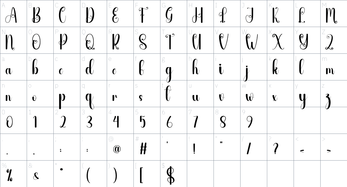 Marriage font Character Map