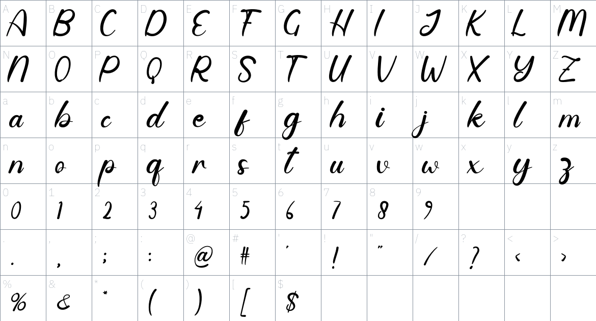 Brillian Smile font Character Map