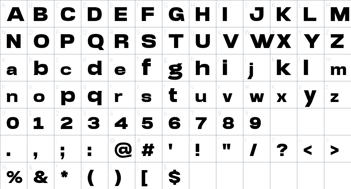 Arupala Grotesk font Character Map