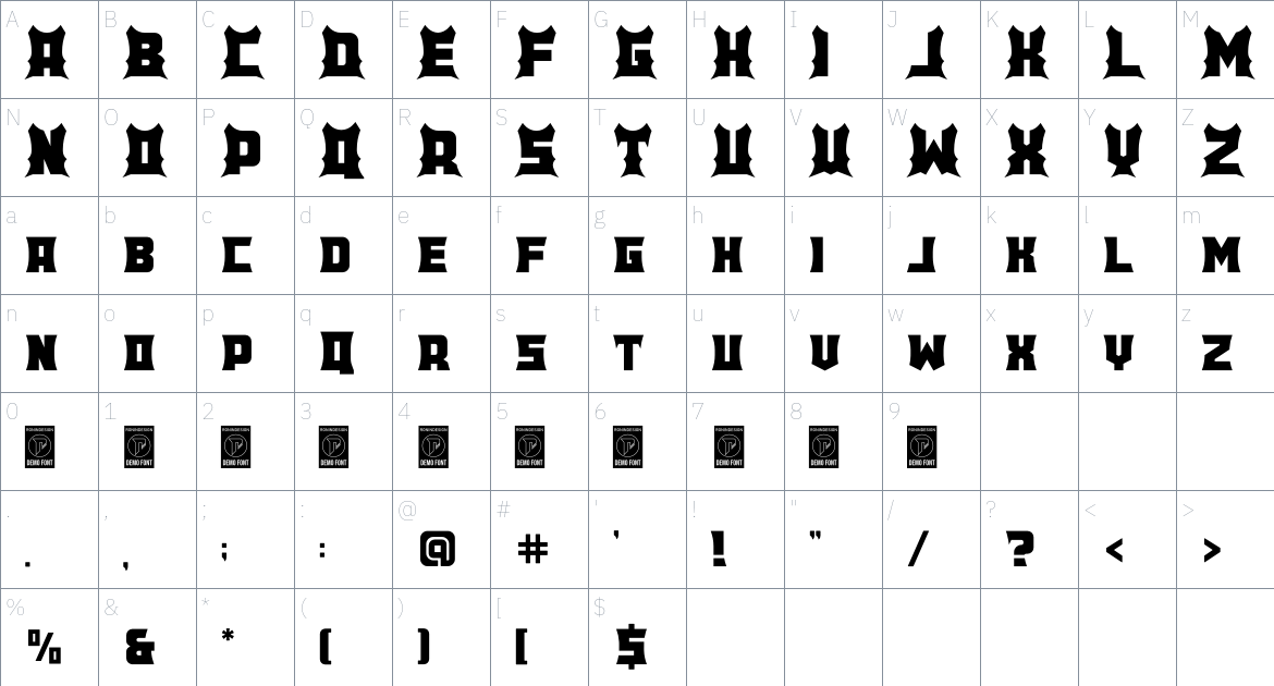 Outlance font Character Map