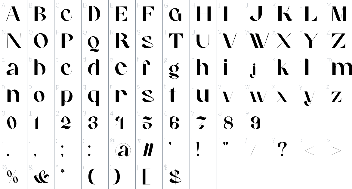 Veginia font Character Map