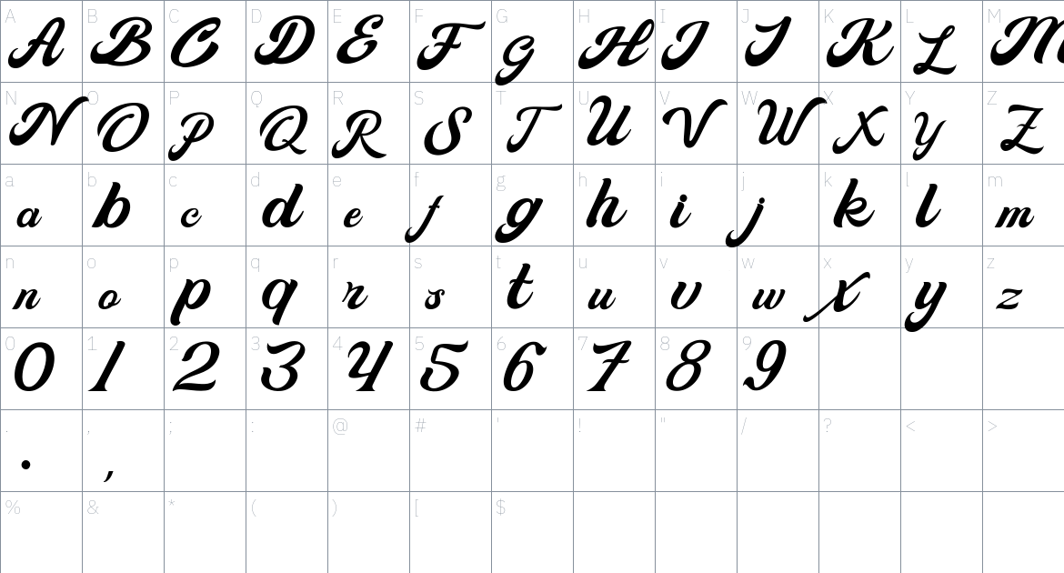 Suitnice font Character Map