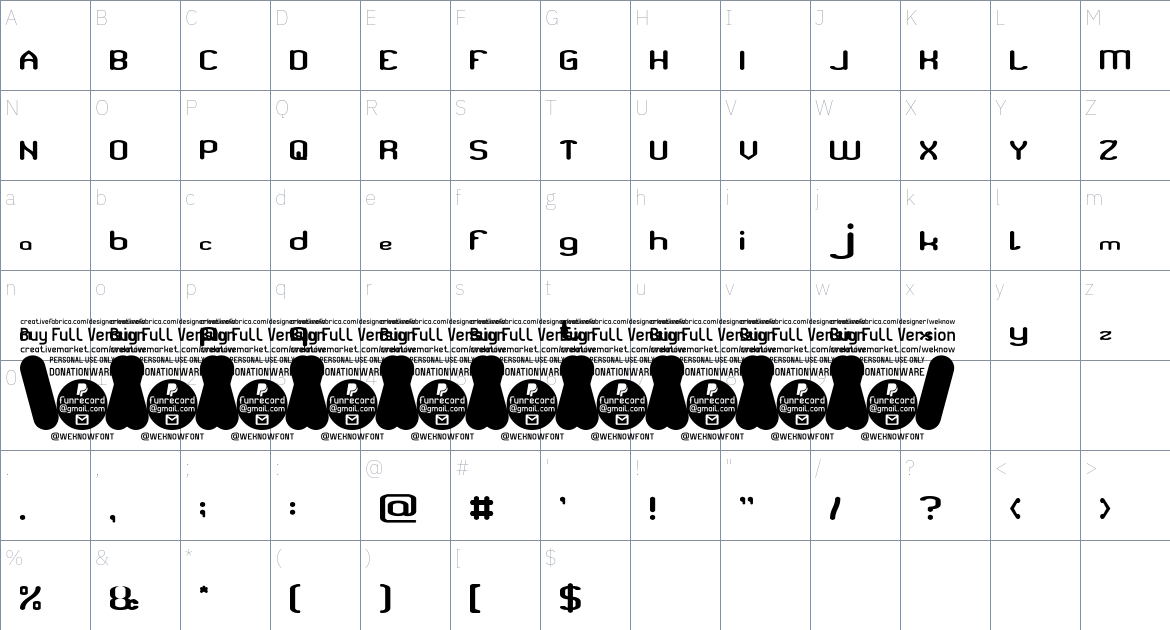 FREQUENCY font Character Map