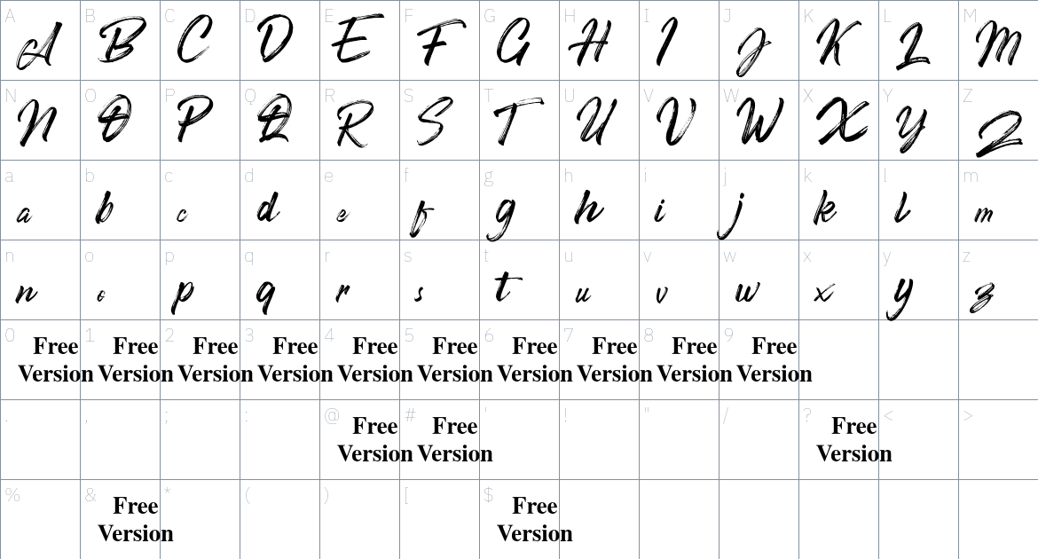 Artsender Font font Character Map