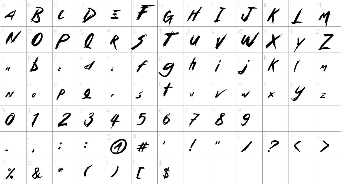 Stand Steel font Character Map